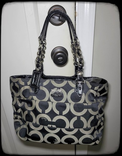 💥 COACH Madison Tribeca OP Art Black Signature Tote Bag Purse 14133💥 - 第 1/9 張圖片