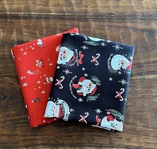 2 Fat Quarters Riley Blake "Twas" Christmas Santa Mice Sparkle Quilt Cotton