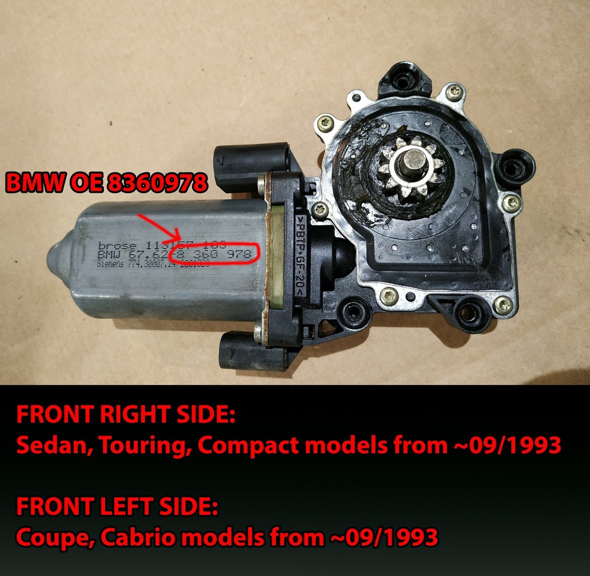 BMW E36 M3 328i 325i 323i 320i Front Right Electric Window Lifting