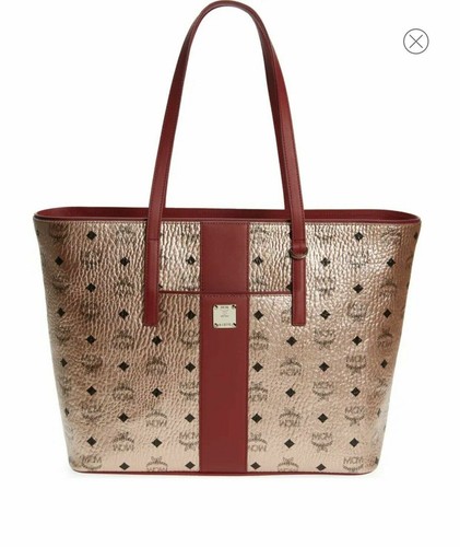 AUTH NWT $780 MCM Anya Top Zip Medium Coated Canvas Shopper Tote Bag Champagne  - Picture 2 of 11