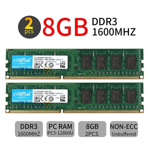 16GB 8GB 4G 1600MHz DDR3 PC3-12800 240pin DIMM Desktop Memory RAM Crucial LOT UK - Picture 2 of 14