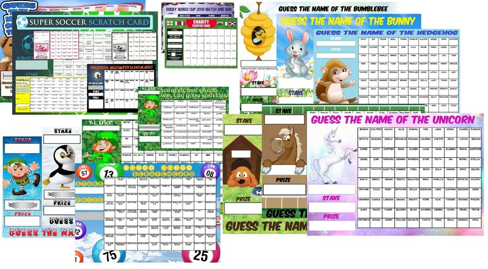 Equipo de fútbol A4 Adivina el nombre tarjetas rasca y gana juego de cartas para recaudar fondos