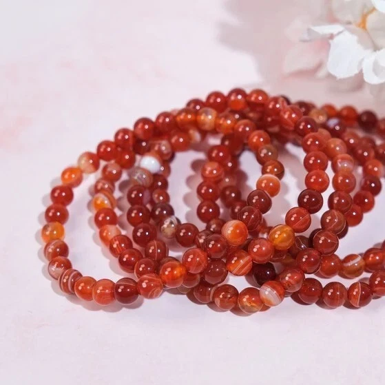 Natural Carnelian Elastic Stretch Bracelet 8mm Round Crystal Gemstone Beads - Image 4 of 4