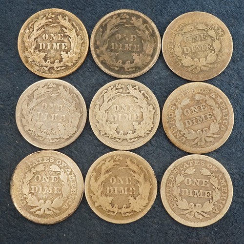 Assorted Lot of Nine Seated Liberty Dimes - Free Shipping USA - Picture 2 of 3