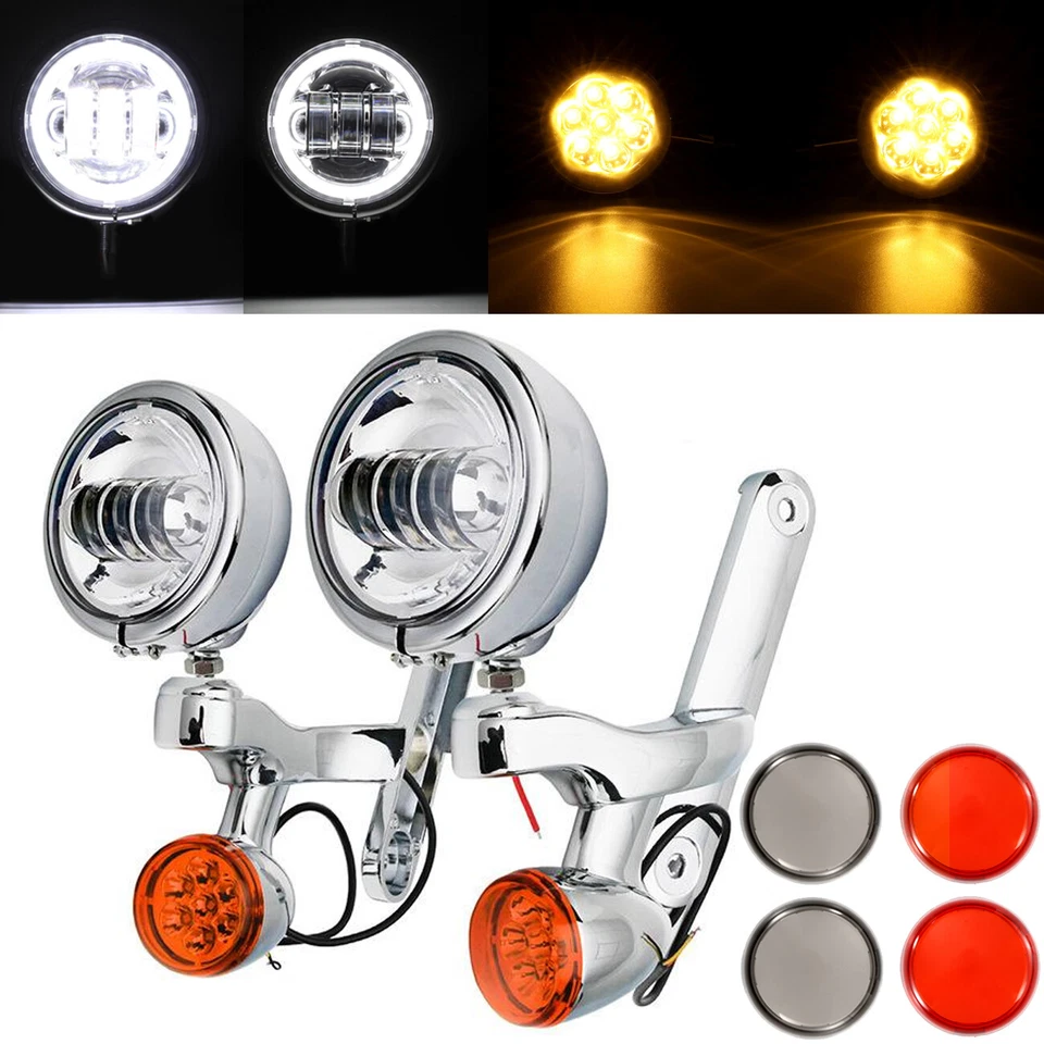 转向信号 LED 点雾灯支架套件适用于 Harley Street Glide Road King 美国 — 第 4/4 张图片