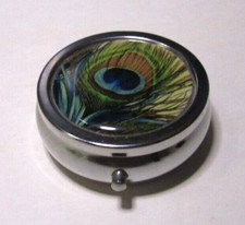 Peacock 3 Compartment Metal Pill Box - New
