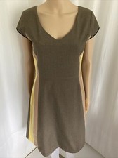 Handmade XS-S / 8-10 Brown Contrast Stripe Short Sleeve A Line Dress Work