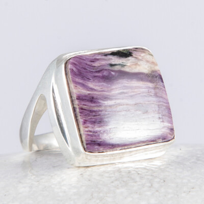 Silberring, Ring, 925 Sterlingsilber, Charoit, Lila, Rechteck, elegant, Gr. 62