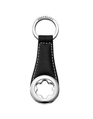 MONTBLANC STAINLESS STEEL WITH BLACK LEATHER KEY RING 101795 GERMANY NEW NO BOX