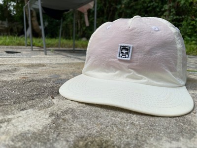 Obey Cream Nylon Face Logo One Size Strap Adjustable Baseball Cap Rare