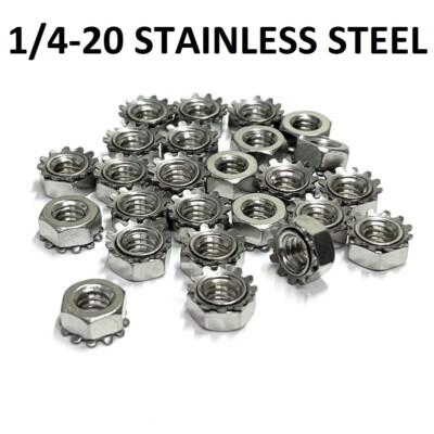 (PKG of 25) 1/4-20 Keps Nut, K-Lock, 18-8 Stainless Steel, 7/16'' Flats