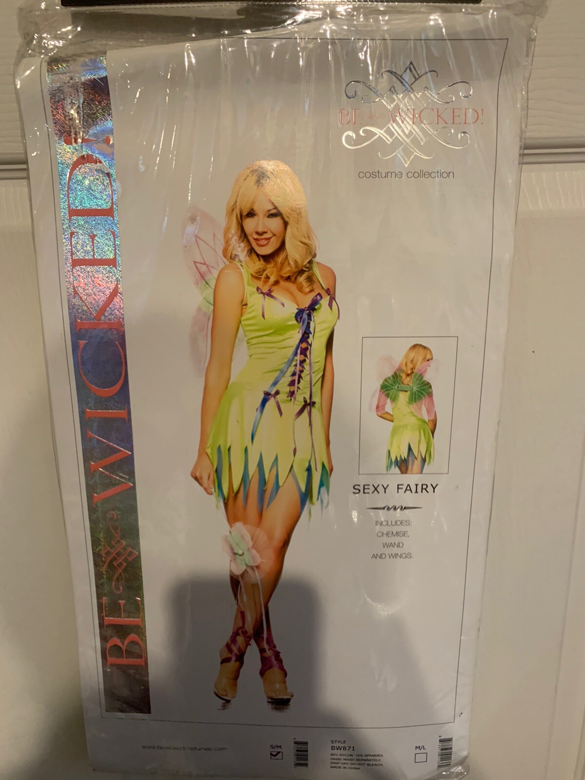 New Be Wicked Sexy Fairy Costume Adult Size S/M Dress Wings Wand Tinker  Bell - Shopping.com