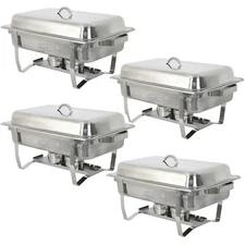 4Pack 8 Quart Stainless Steel Rectangular Chafing Dish Full Size Buffet Catering