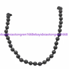8mm Natural Black Rock Lava Gemstone Beads Round Jewelry Necklace 18 Inch