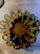 Vtg  Amber Glass Ashtray 5”, Candy Dish Too?:)Gorgeous Scalloped Design, Heavy