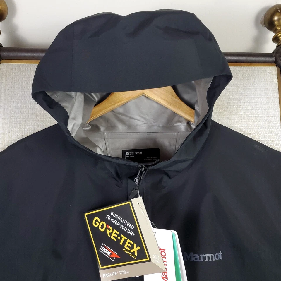 MARMOT GORE TEX NEW $250 Mens Size 2XL Waterproof Hooded Jacket Black Shell - Image 4 of 4