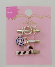 New Packed Party Hair Clips - Holiday Theme - Set of 3 - JOY, Taffy, Candy Cne