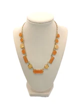 Liz Claiborne LC Statement Necklace Peach Light Orange Faux Stones Gold Tone 17"