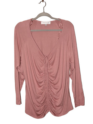 SOCIALITE CURVE NEW $49 Long Sleeve Ruched V-Neck Top in Mauve 2X