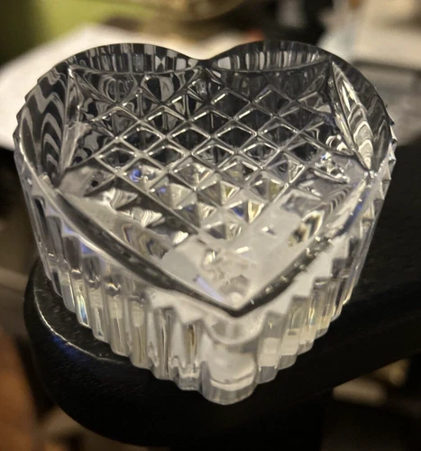 WATERFORD Crystal Heart Cut Glass Vintage Angled Signed 3" Paperweight NICE!