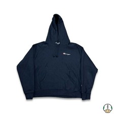 Champion Hoodie Womens Medium Blue Reverse Weave Script Fleece Hooded Sweatshirt