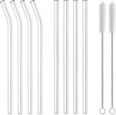 HIWARE 10-Piece Reusable Glass Drinking Straws - 10" X 10 Mm - Smoothie Straws for Milk