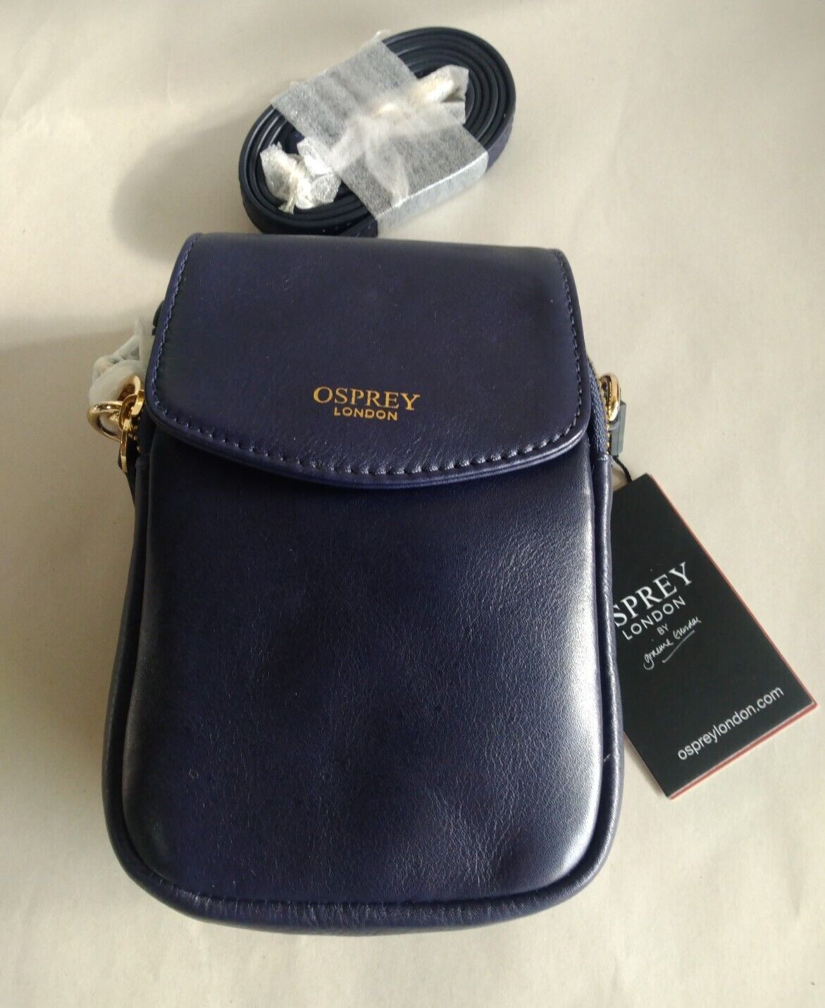 OSPREY LONDON LOTTIE PHONE SADDLE BAG CROSS BODY BLACK LEATHER **RRP £
