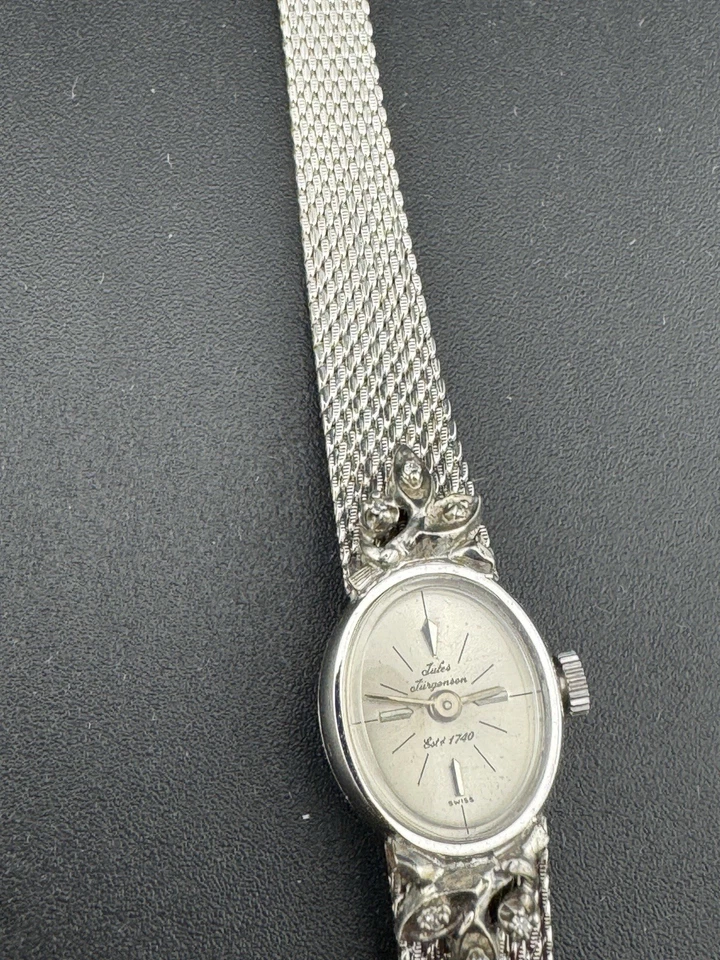 Reloj Mujer De Colección Jules Jürgensen 10K Gd Relleno Suizo Cuerda Manual Floral Malla Bd Foto 3 de 4