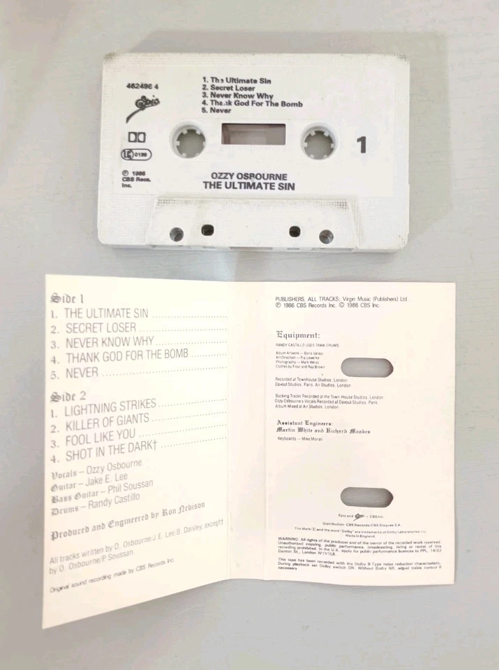 OZZY OSBOURNE Ultimate Sin Cassette Tape (Epic, 1986) GC FREE POSTAGE AUS - Image 4 of 4