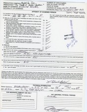 '90 Blanche Baker Signed Production Medical Exam Form “Tapes of Dexter Jackson