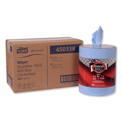 Tork 450338 Advanced ShopMax Wiper 450 Centerfeed Refill - Blue (2/Carton) New