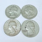 Washington Quarters, LOT OF 4 - 90% Silver 1932 - 1964, Circulated Coins #8690