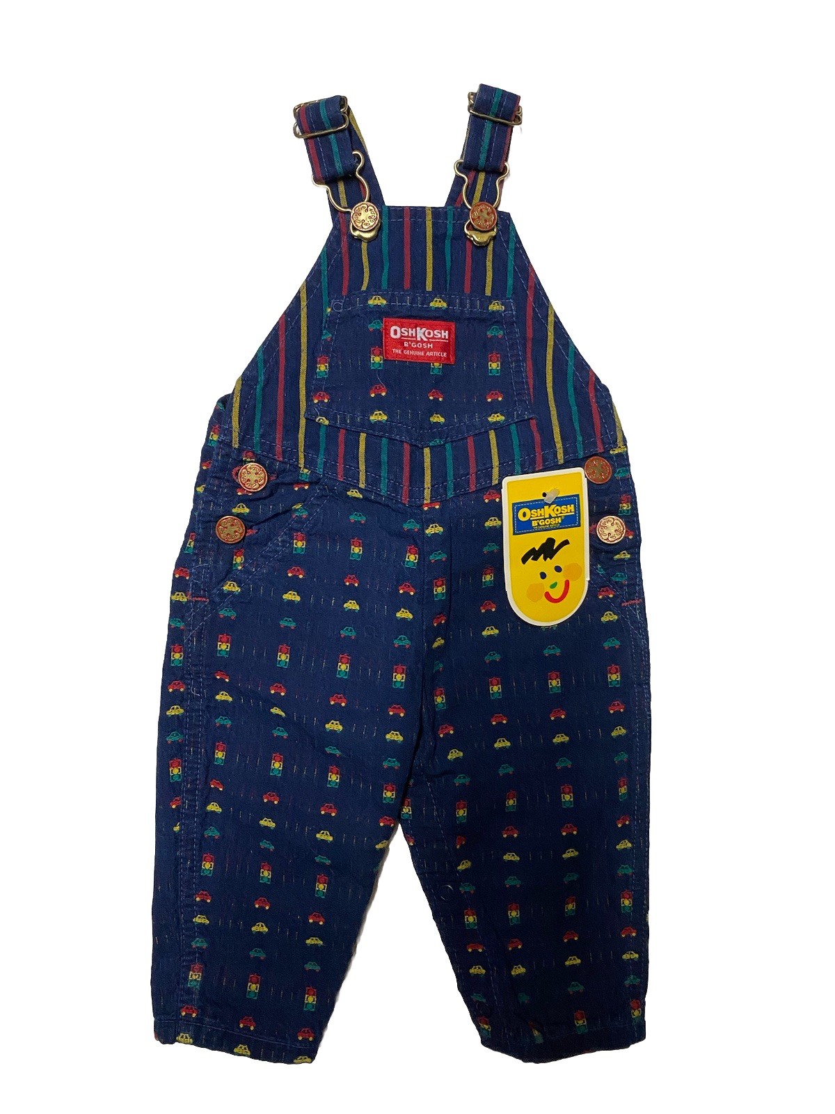 Vintage Oshkosh B’Gosh Bib Overalls Boys 3/6 Month Car Embroidered Print NWT USA