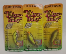 (3) Vintage Luhr-Jensen Klaw Baby Crankbait Fishing Lures Lot of 3 - Olive Craw