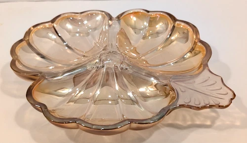 Vintage Jeanette Marigold Carnival Glass 3 Leaf Clover Candy Trinket Dish 7-inch
