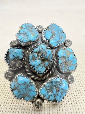 Vintage Navajo Sterling Silver Turquoise Cluster Ring-Large Statement- Sz 11.5