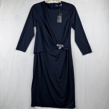 Lauren Ralph Lauren Navy Blue Sheath Dress Long Sleeve Jeweled Size 10 NWT