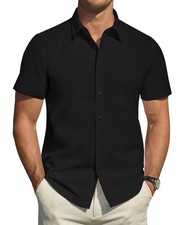 Men's Dress Shirts Regular Fit Stretch Stain Proof Short Sleeve Shirt Casual ...