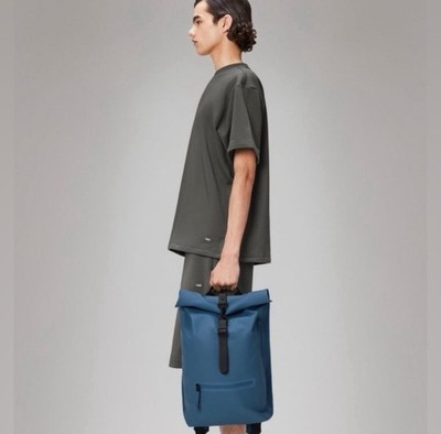 RAINS Rolltop Rucksack Bag Luggage Backpack Pulse Blue $150 NEW NWT