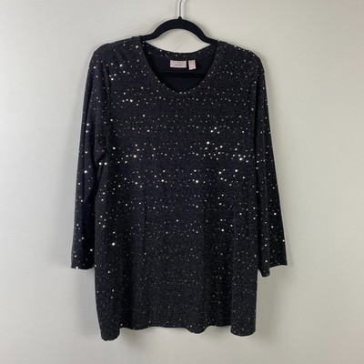 LOGO Layers by Lori Goldstein 3/4 Sparkle Mesh Scoop Neck Top Black Large