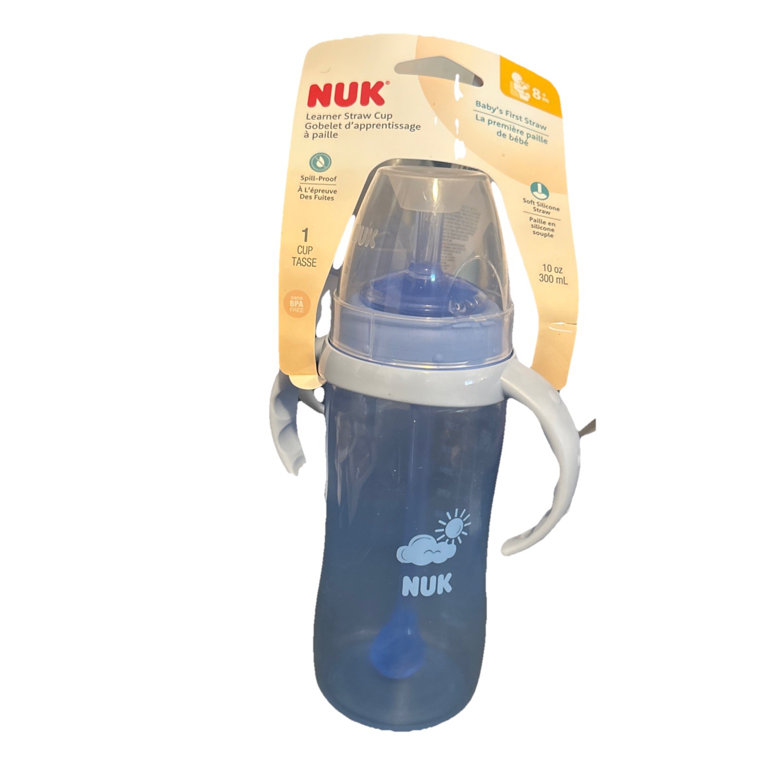 Nuk Learner Straw Cup 10oz  Baby&rsquo;s first straw, blue color, bpa free, 8months+