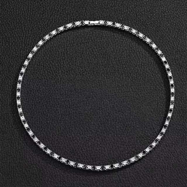 Теннисное ожерелье 20 карат круглой огранки с лабораторно созданными черными бриллиантами покрытие белым золотом 14 карат - Изображение 3 из 4