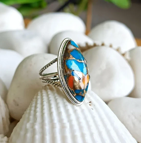 Anillo de plata esterlina turquesa ostra hecho a mano: anillo boho hecho a mano todas las tallas R395 Foto 2 de 4