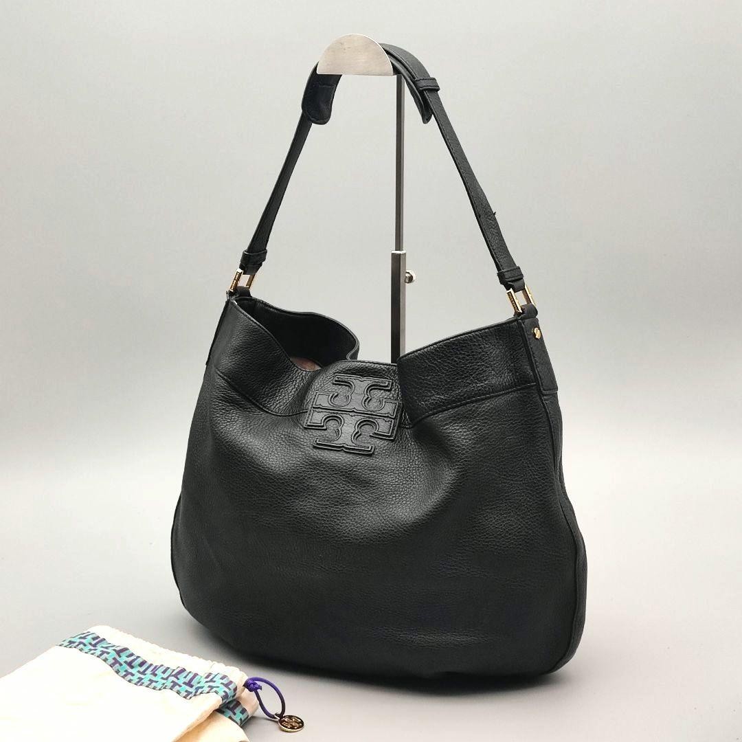 Tory Burch Black Leather Hobo Bag Large Logo Vintage Authentic Unisex