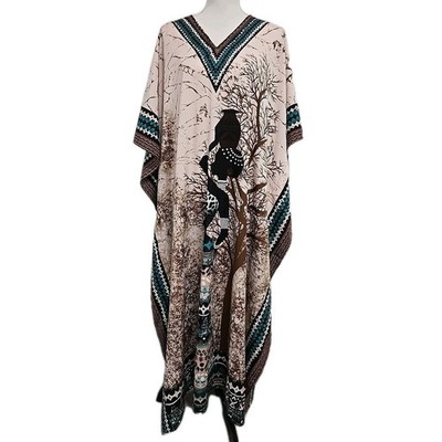 Lapogee Goddess Long Maxi Kaftan Dress Women's One Size Brown Green Pink