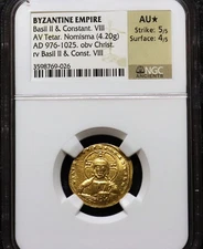 Byzantine Empire Basil II & Constantine VIII AD 976-1025 AV Tetar. Nomisma AU*