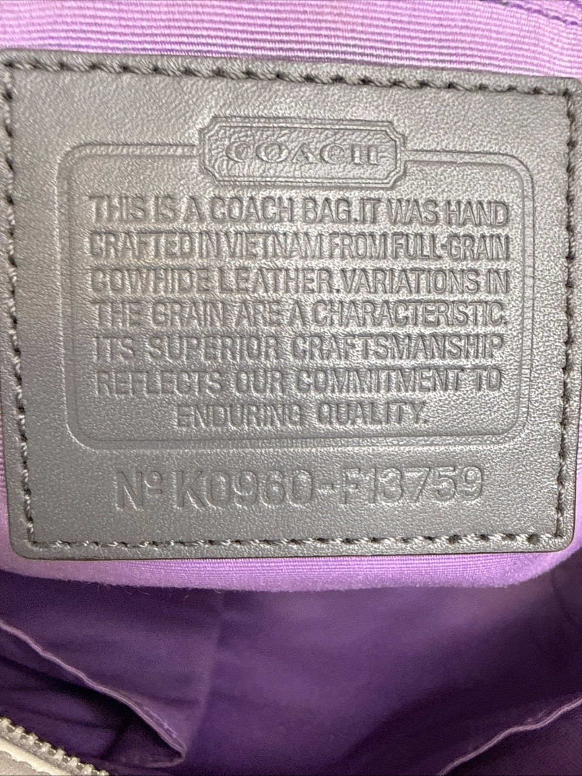 Coach East West Gallery Leather White & Grey Pleated Tote Handbag Purse