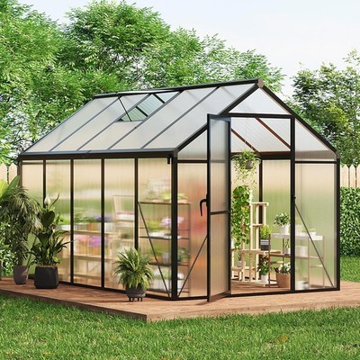 6x10FT Walk-in Polycarbonate Greenhouse Kit Heavy Duty Aluminum Frame Black