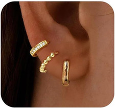 Small 14K Gold Plated Huggie Hoop Earrings Set CZ