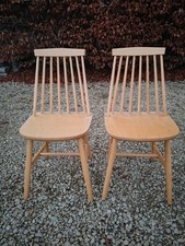 X2  RECLAIMED AND POLISHED ERCOL STYLE SOLID  STICK BACK DINING CHAIRS.